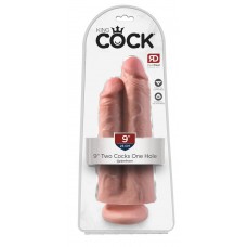 King Cock 9" Two Cocks One Hole - Flesh