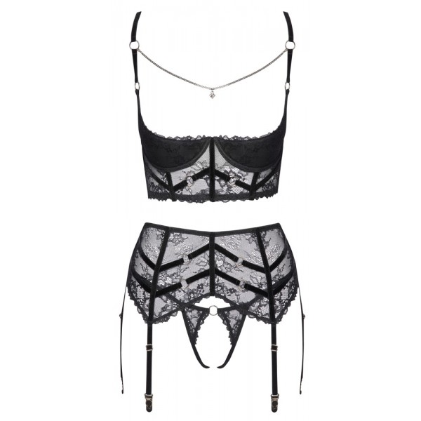 2221551 Cottelli Collection Shelf Bra Set Chain Black