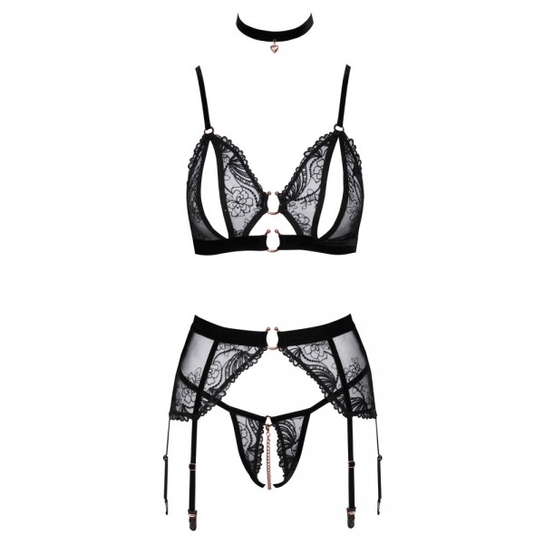 2215357 Abierta Fina Bra Suspender Set Black