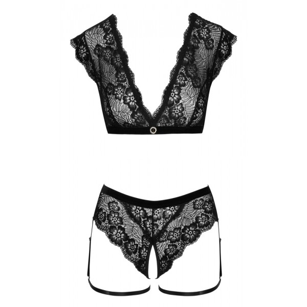 2251280 Cottelli Collection Top And Crotchless Briefs Black - L